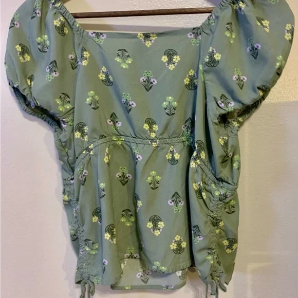Girl’s Thereabouts Green Floral Off-Shoulder Peasant Top Size 2XL - Picture 2 of 3